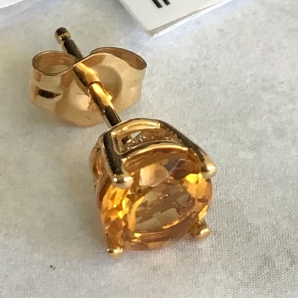 14K Yellow Gold & Genuine Citrine 5mm Stud Earrings November Birthstone NWT - Picture 6 of 11